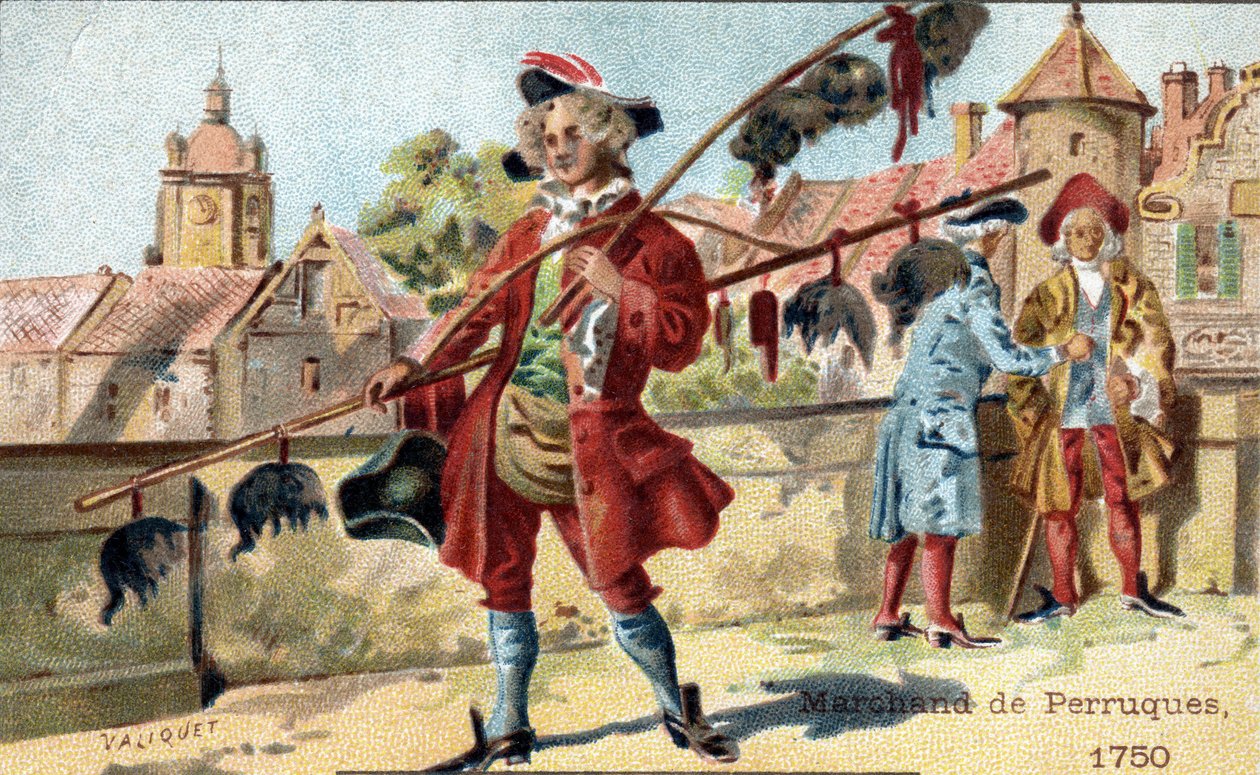 Handel med parykker købmand i 1750. af Unknown artist
