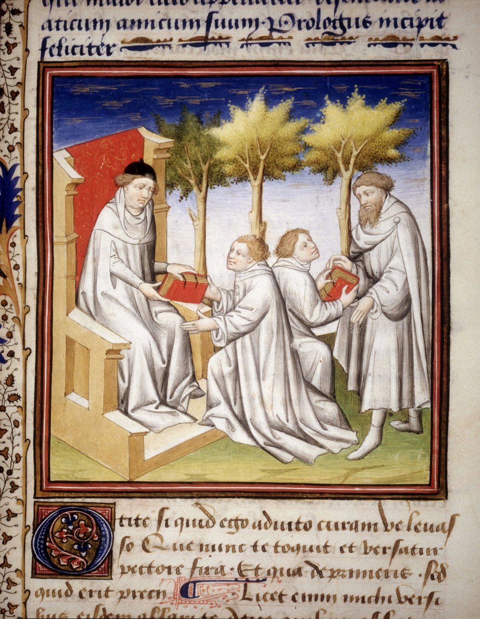 Overførsel af viden til den yngre generation. Manuskript "" De Senectute"" af Cicero. 1401. af Unknown artist
