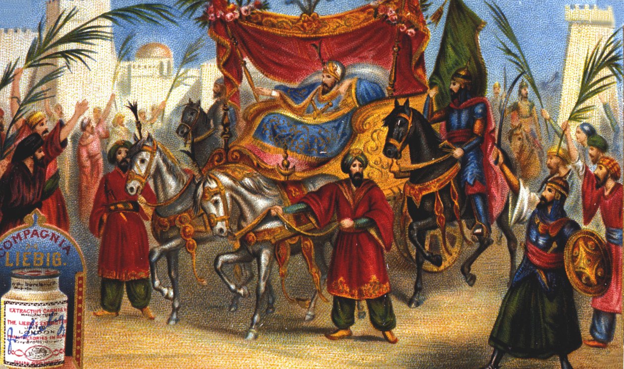 Saladins triumferende indtog (1138-1193) (Salah al Din Yusuf al-Ayyubi (al Ayyubi), vesiren, til byen Jerusalem i 1187. Liebig-kromolitografi fra det 19. århundrede. af Unknown artist