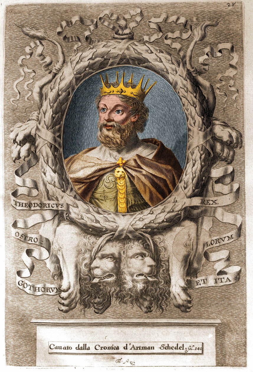 Theodorik I den Store (v. 454-526), østgoternes konge (474-526) og grundlæggeren af østgoternes rige i Italien. af Unknown artist