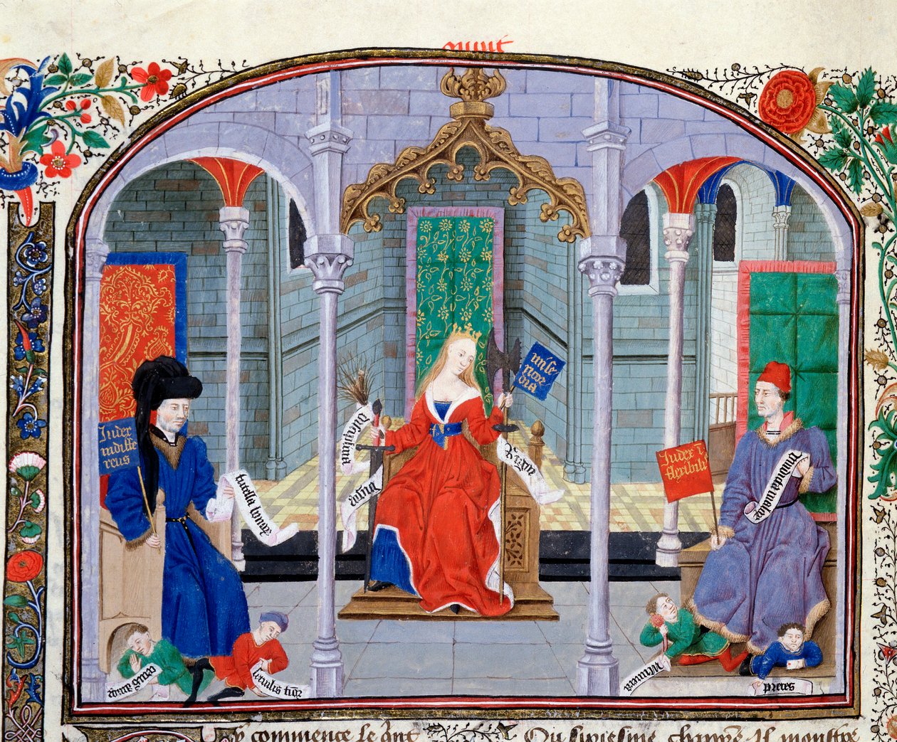 Retfærdighedsteori. Miniature fra manuskriptet (Ms 927 Fol.71v) "" Commentary on Political and Economic Ethics"" af den græske filosof Aristoteles (383-322 f.Kr.) oversat af Nicolas Oresme (1325-1382) af Unknown artist