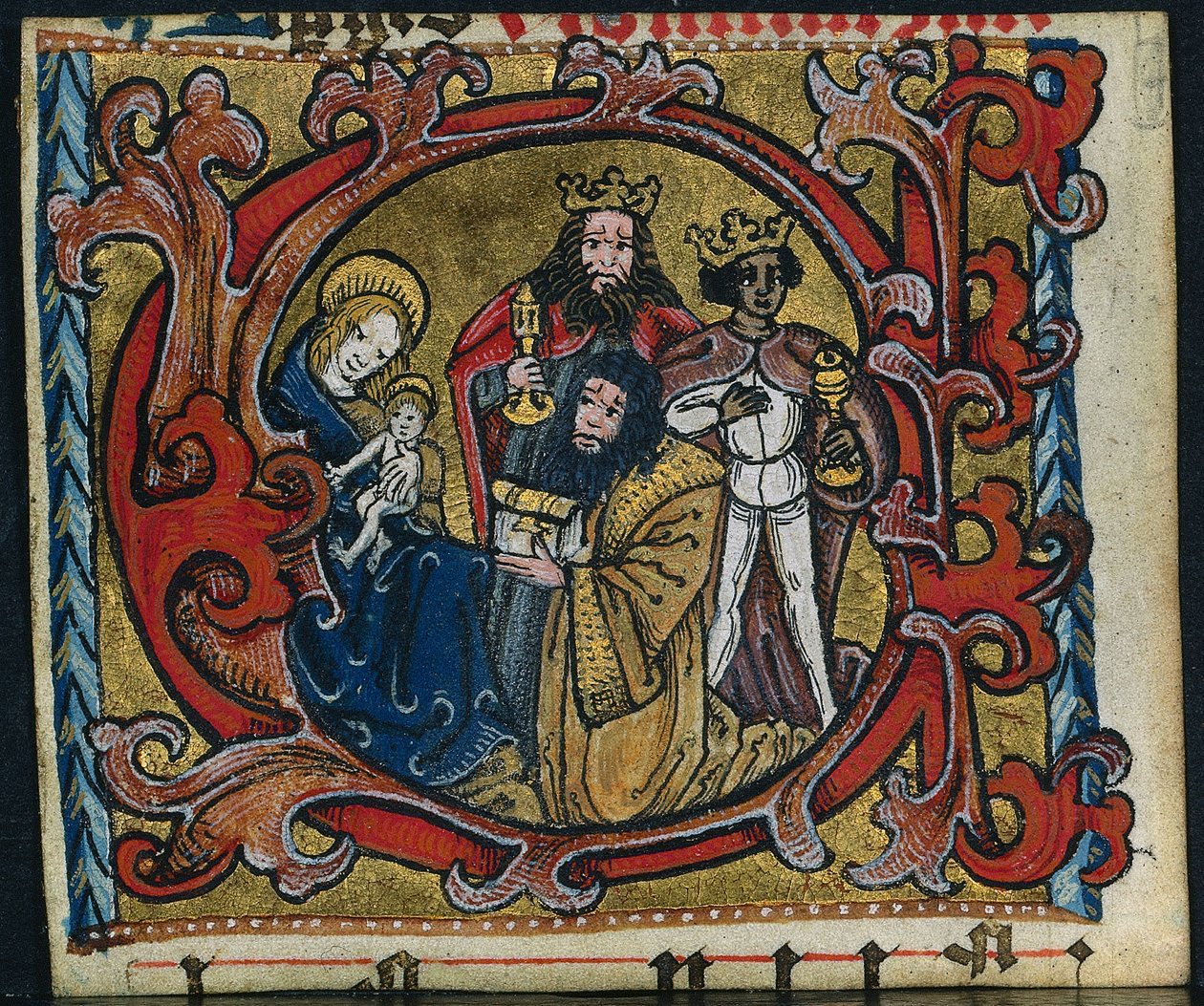 Tre stiklinger fra et missal: Initial C med tilbedelsen af magi af Unknown artist
