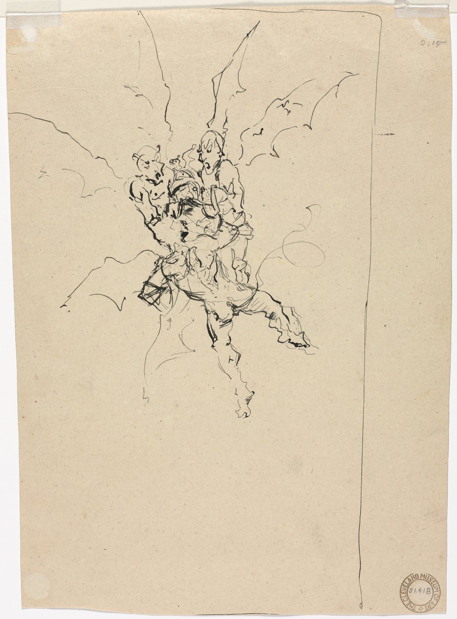 Tre dæmoner holder en ridder (verso) af Unknown artist