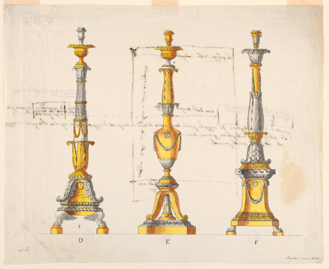 Tre designs til lysestager af Unknown artist