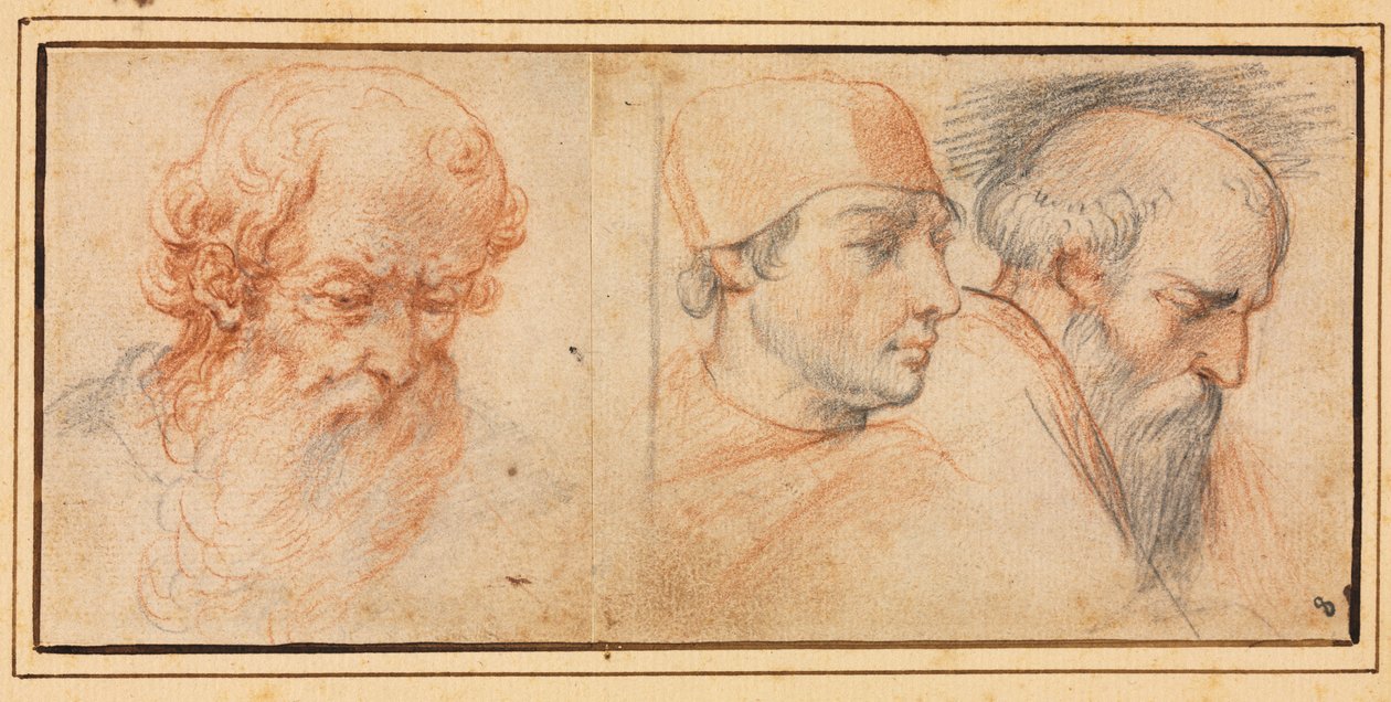 Tre hovedstudier af Unknown artist