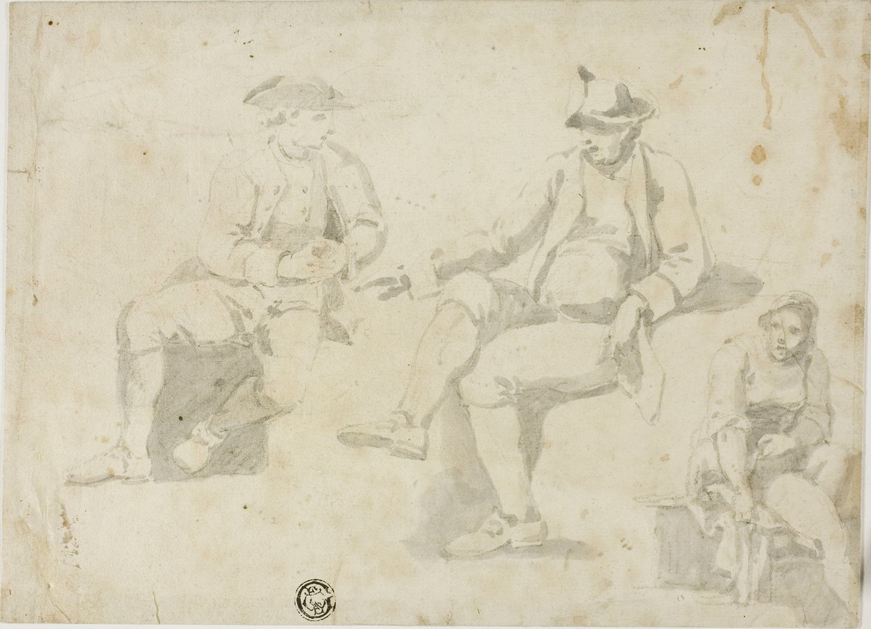 Tre Skitser af siddende Figurer af Unknown artist