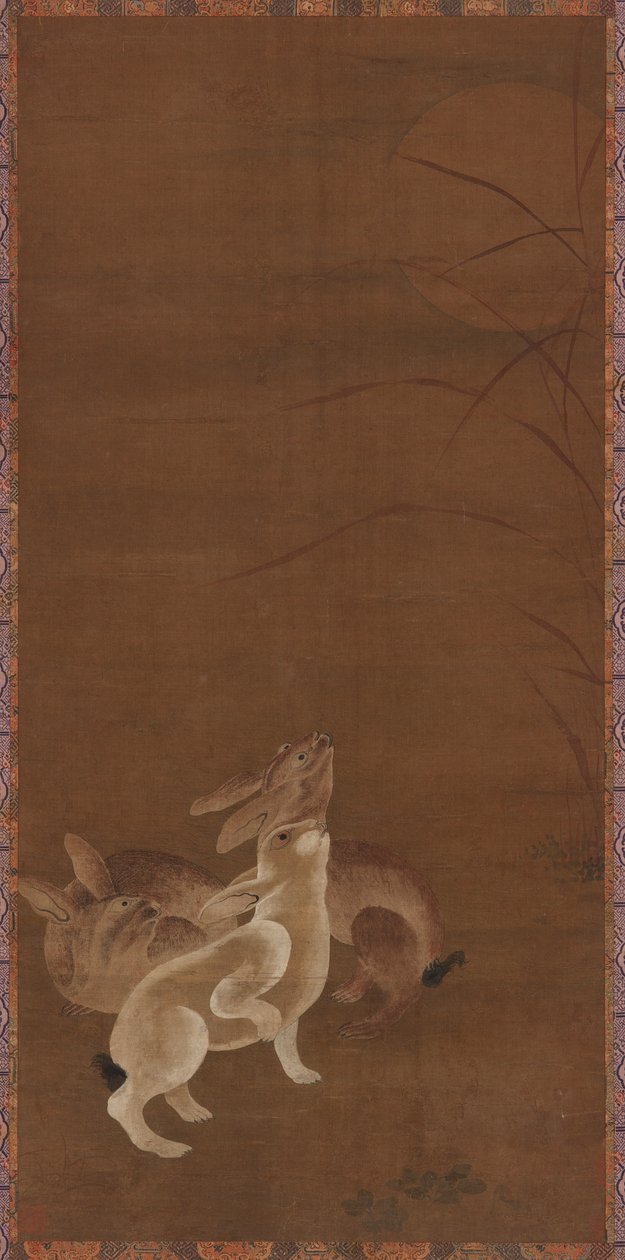 Tre harer ser på månen af Unknown artist