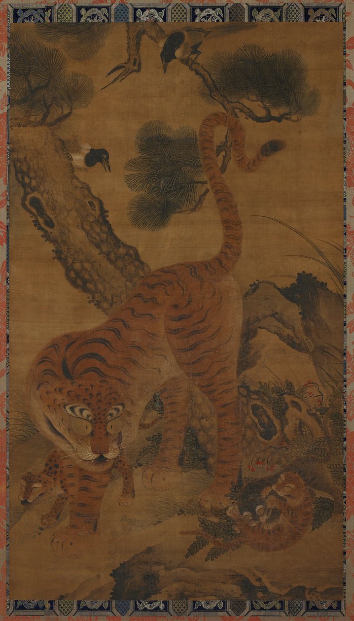 Tiger med unger og skatter af Unknown artist