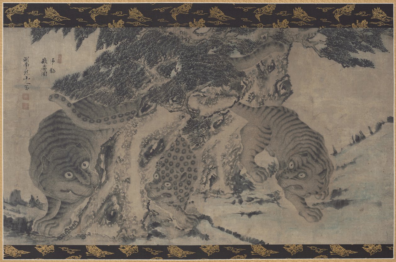 Tigre og leopard boltrer sig af Unknown artist