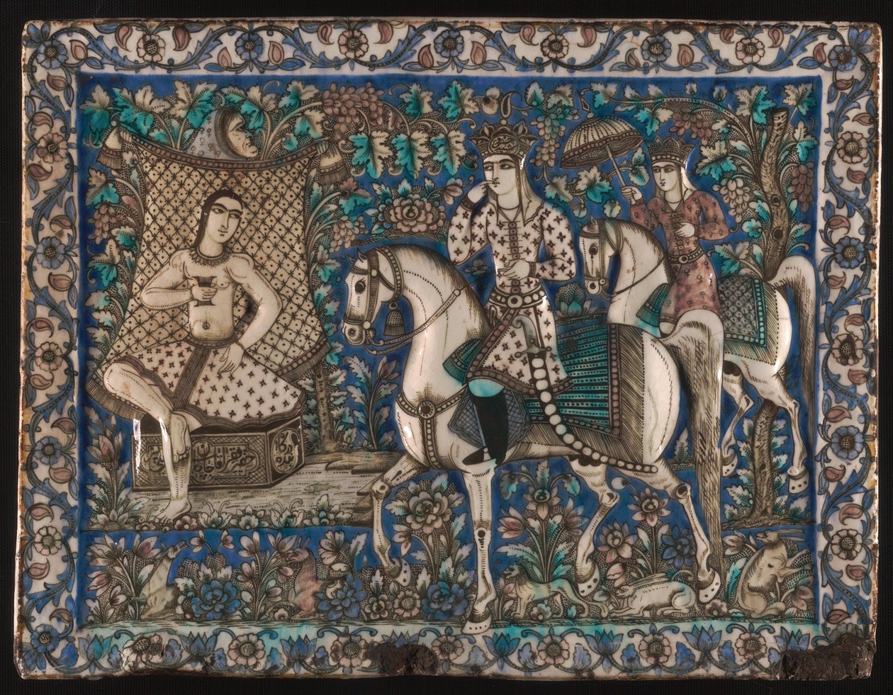 Flise, der forestiller Khusrau, der kommer forbi Shirin, der bader af Unknown artist