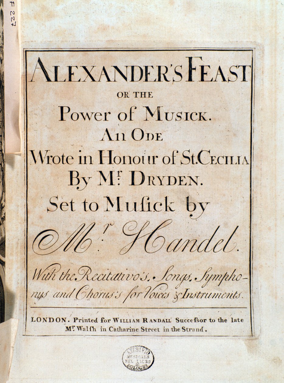 Titelside med partitur til Alexanders fest af GF Handel af Unknown artist