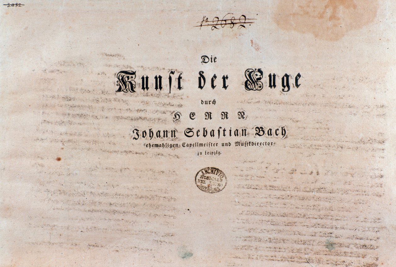 Titelside med partitur til The Art of the Fugue, af Johann Sebastian Bach af Unknown artist