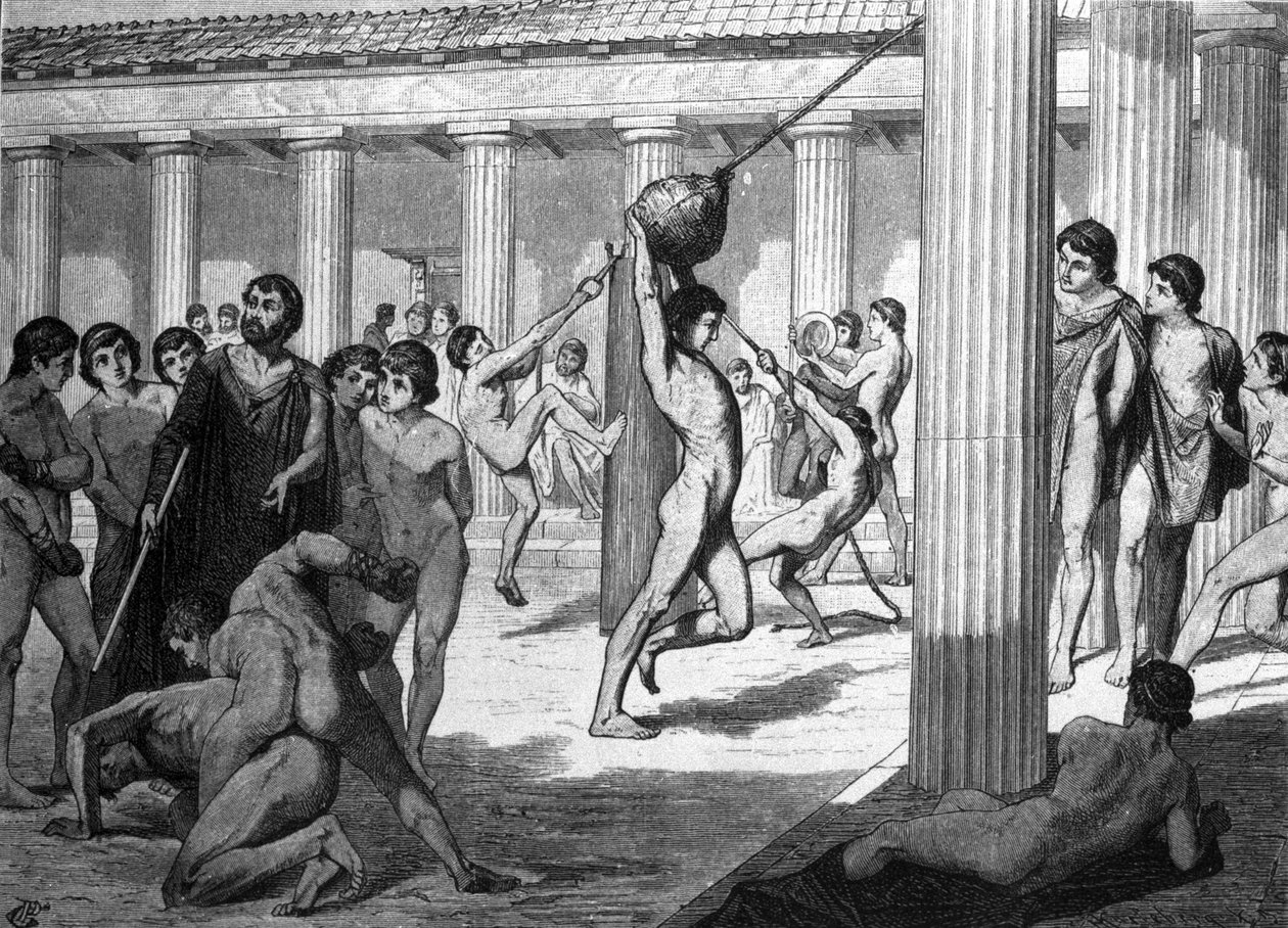 Træning af unge græske atleter til panathenaiske spil (panathenees). af Unknown artist