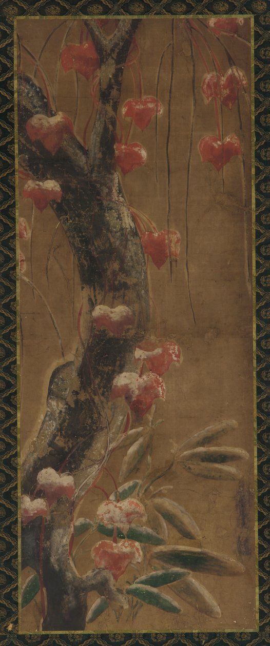 Træ, efterårsvin og sne af Unknown artist
