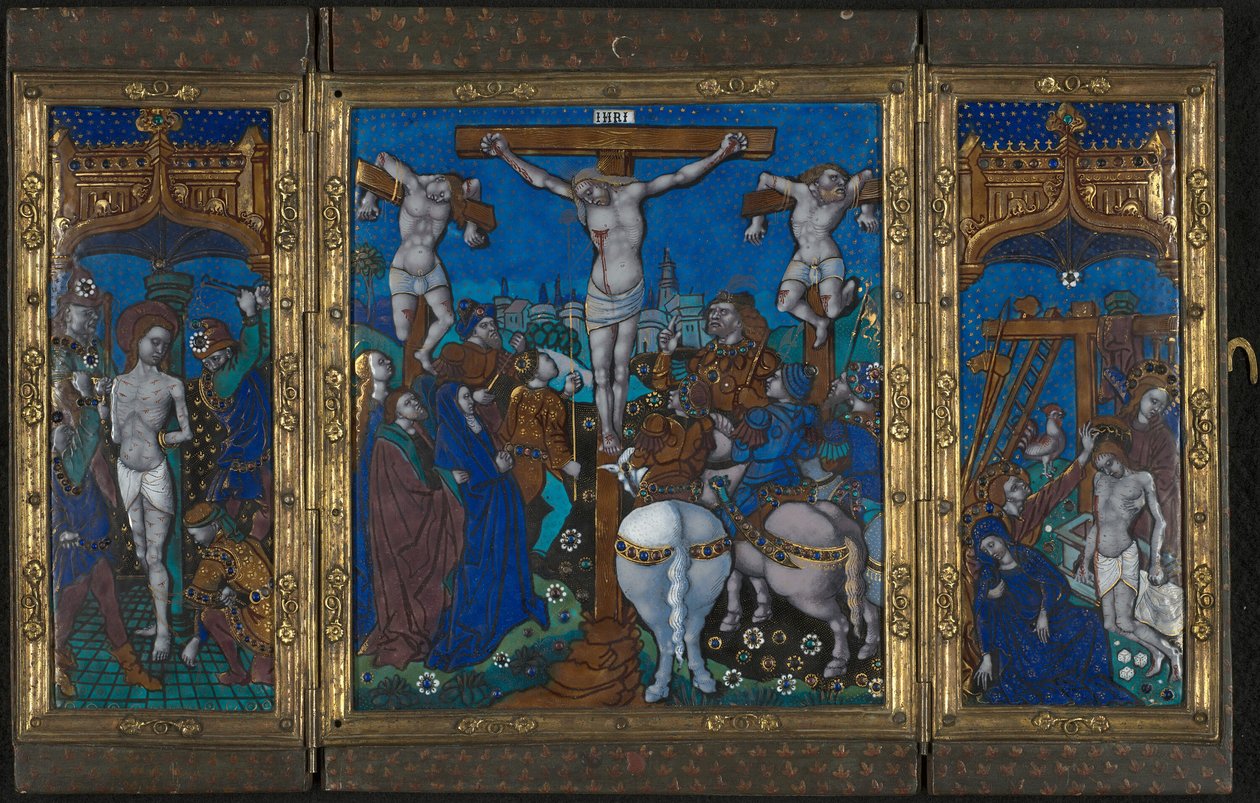 Triptykon med Korsfæstelsen, Flagellationen og Gravlæggelsen af Unknown artist