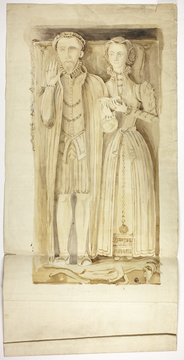 Tudor-gravplade med afbildninger af mand og kvinde af Unknown artist