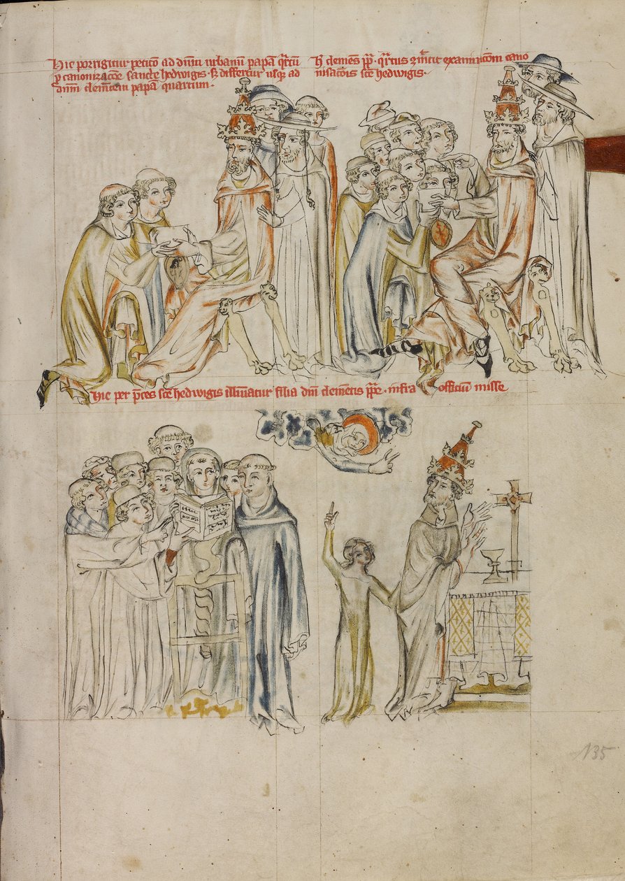 To gejstlige anmoder om kanonisering af Sankt Hedvig foran pave Urban IV; pave Clement anmoder om Sankt Hedvigs forbøn for at helbrede sin blinde datter af Unknown artist