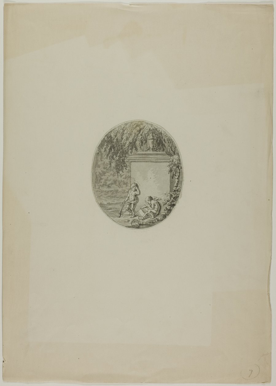 To Putti ved Funerary Monument af Unknown artist