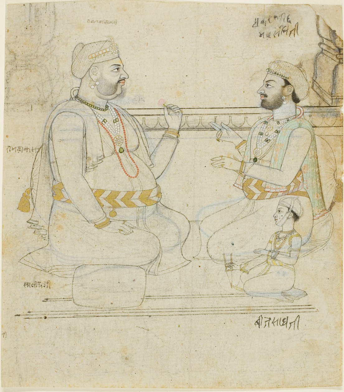To adelsmænd fra Rajput med et barn af Unknown artist