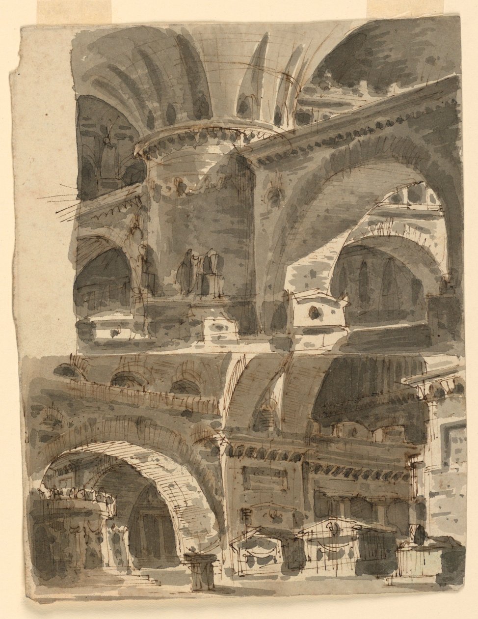 To-scenes design, interiør af antikke bygninger af Unknown artist