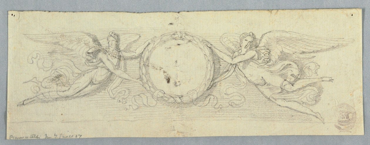 To vingede Genii med laurbærkrans af Unknown artist