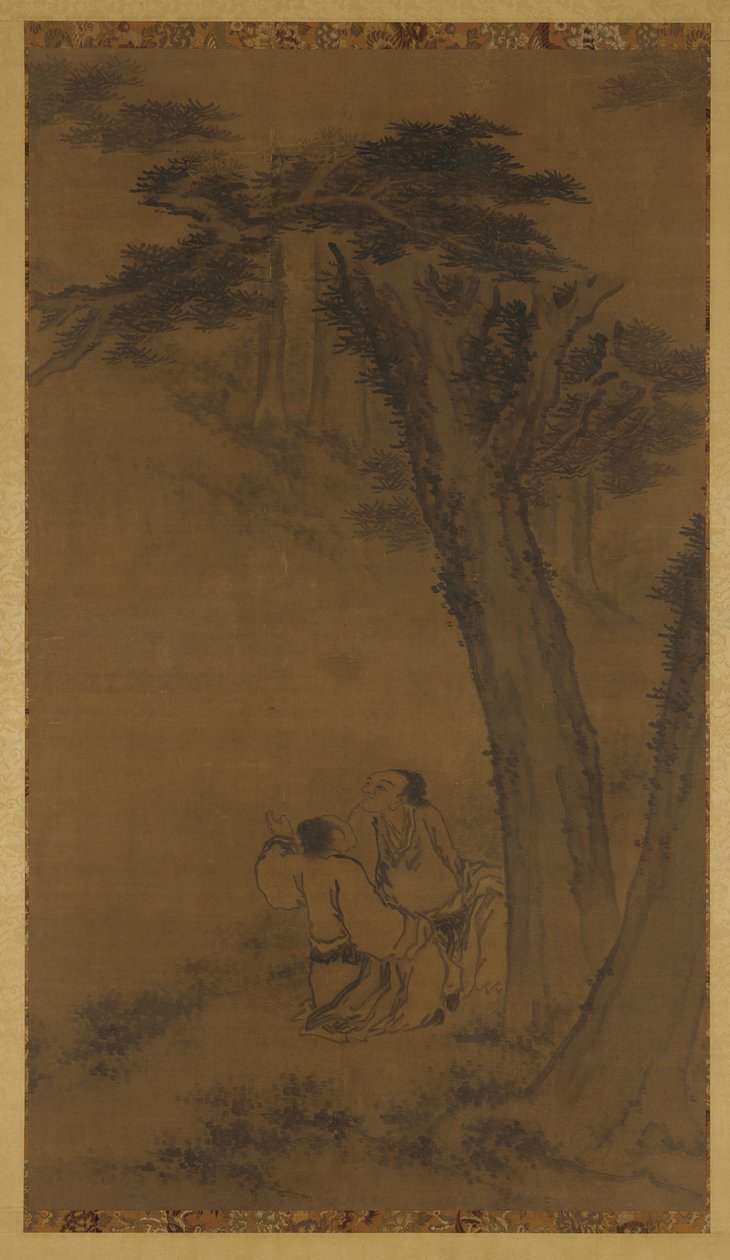 To figurer på en bjergskråning under træer af Unknown artist