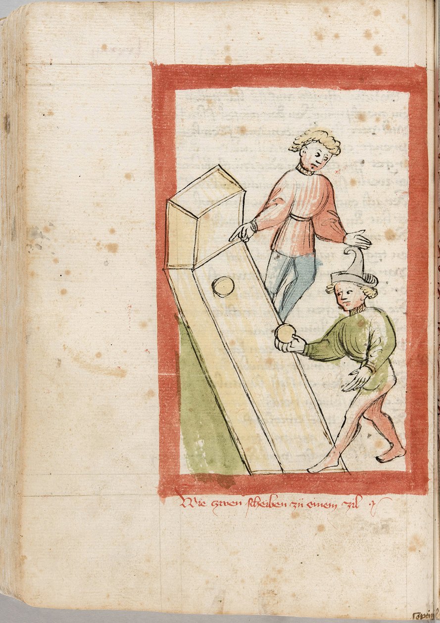 To mænd bowler. Fra "" Der Renner"" af Hugo von Trimberg, Anonym. Akvarel på pergament af Unknown artist