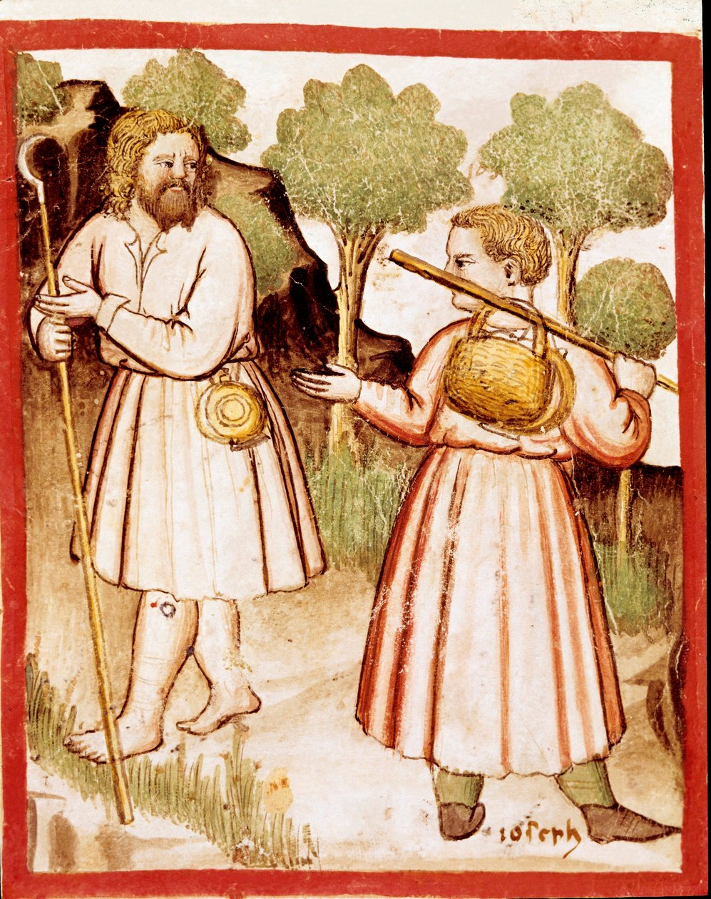 To miniature hyrder fra codex 212 (eller padovano codex eller Bible of Padua) 1390-1400 Rovigo, Accademia dei Concordi af Unknown artist