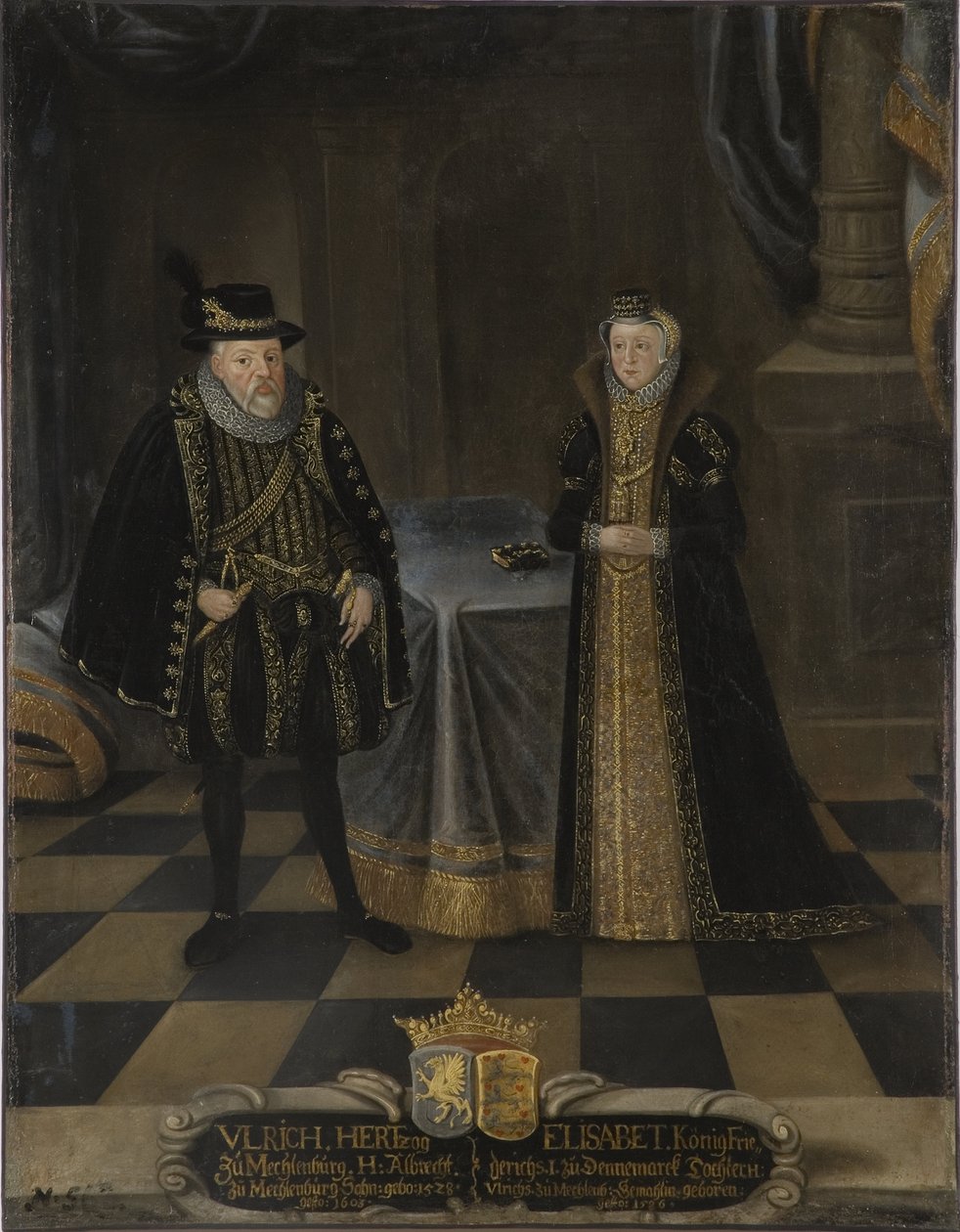 Ulrich III de Mecklembourg Güstrow et Elisabeth de Danemark - Portræt af Ulrich III (1527-1603), hertug af Mecklenburg og Elizabeth af Danmark (1524-1586), hertuginde af Mecklenburg, Anonym . Olie på lærred. Mål: 101x79 cm. Nationalmuseum Stockholm af Unknown artist