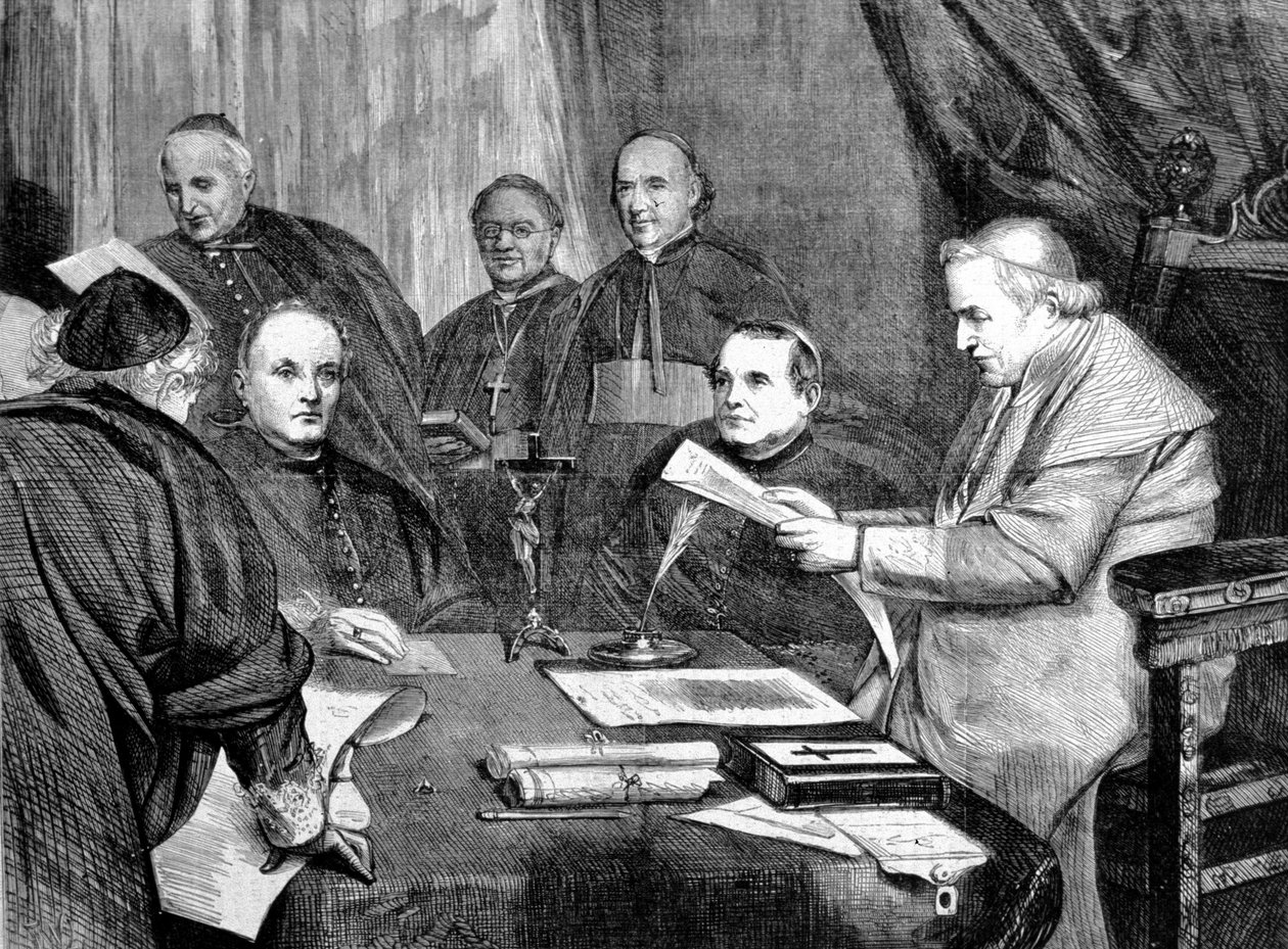 Vatikankoncilet I. Pave Pius IX omgivet af medlemmer af rådets bestyrelse. 1869 af Unknown artist