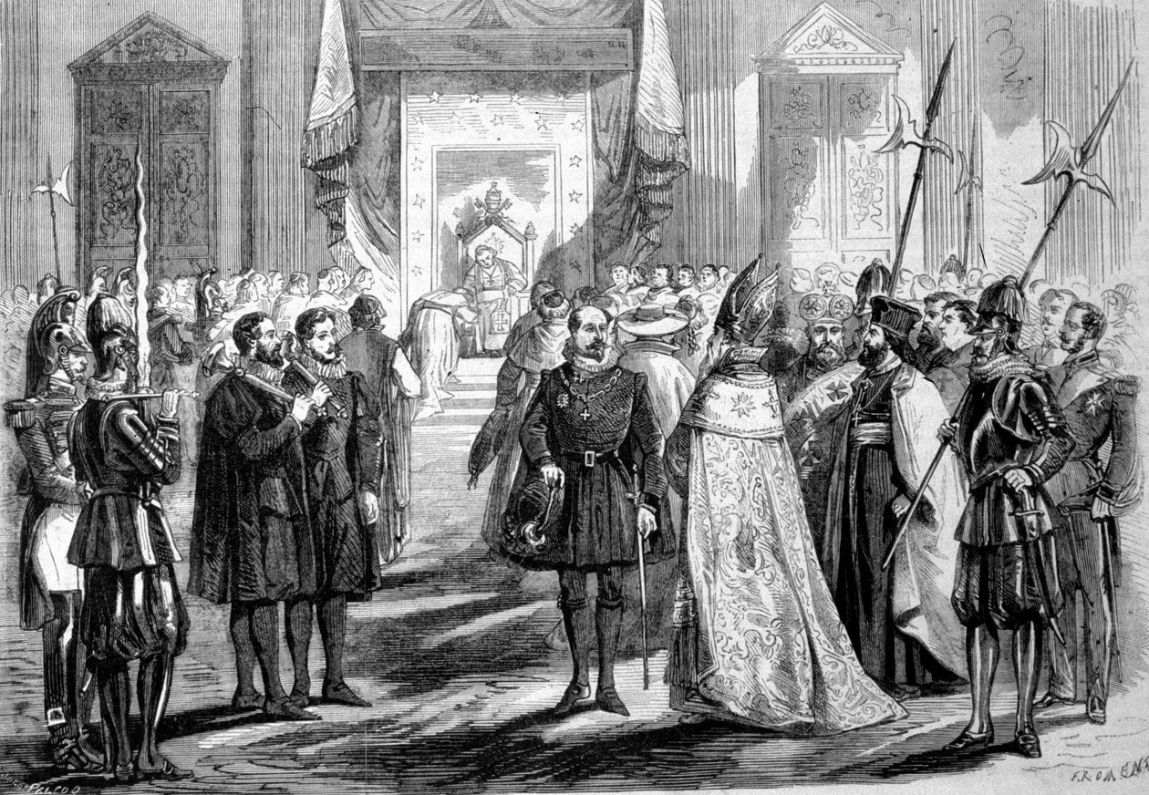 Vatikankoncilet I Rom. Pave giver audiens for koncilets fader. 1869 af Unknown artist