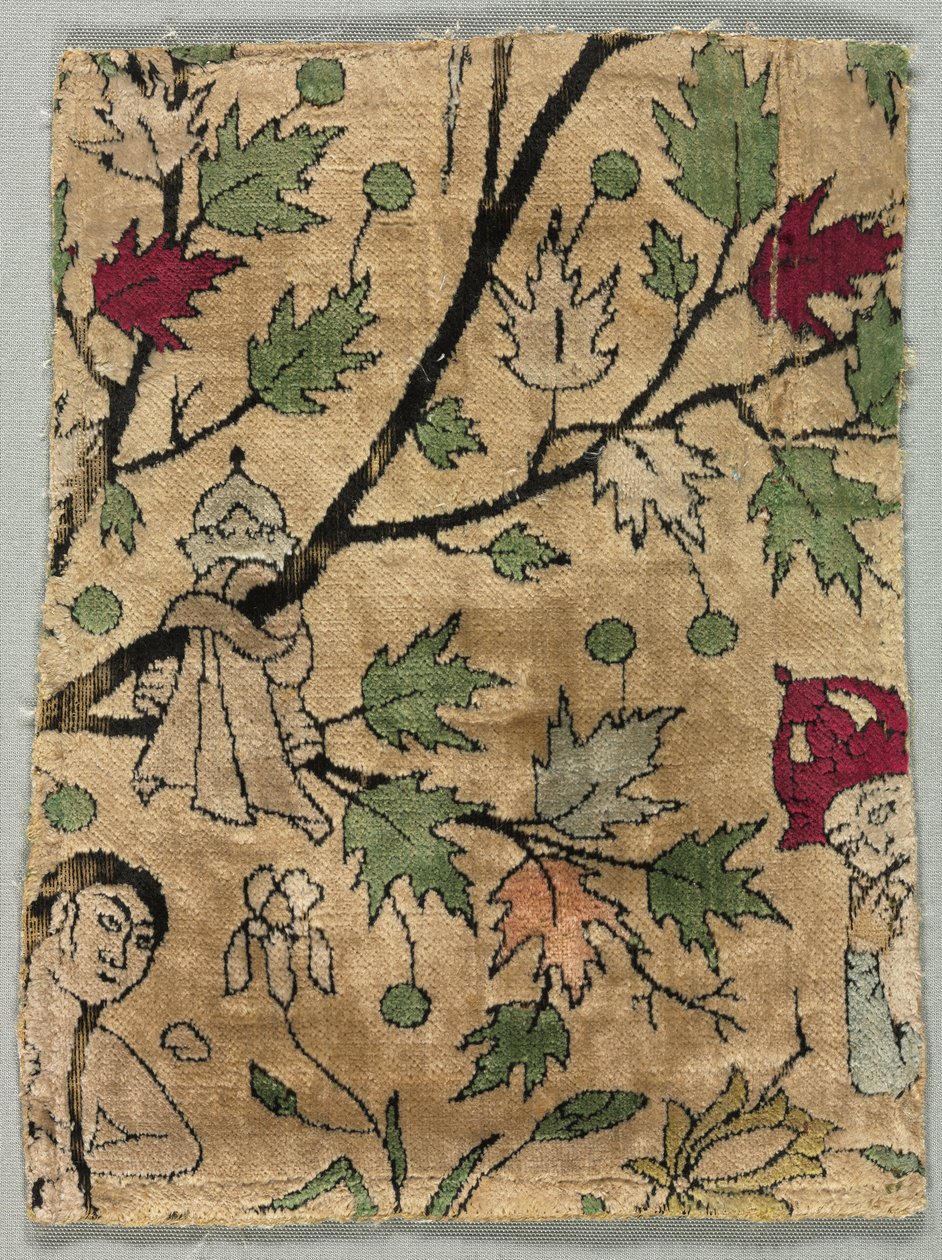 Fløjlsfragment, Khusrau ser Shirin bade af Unknown artist