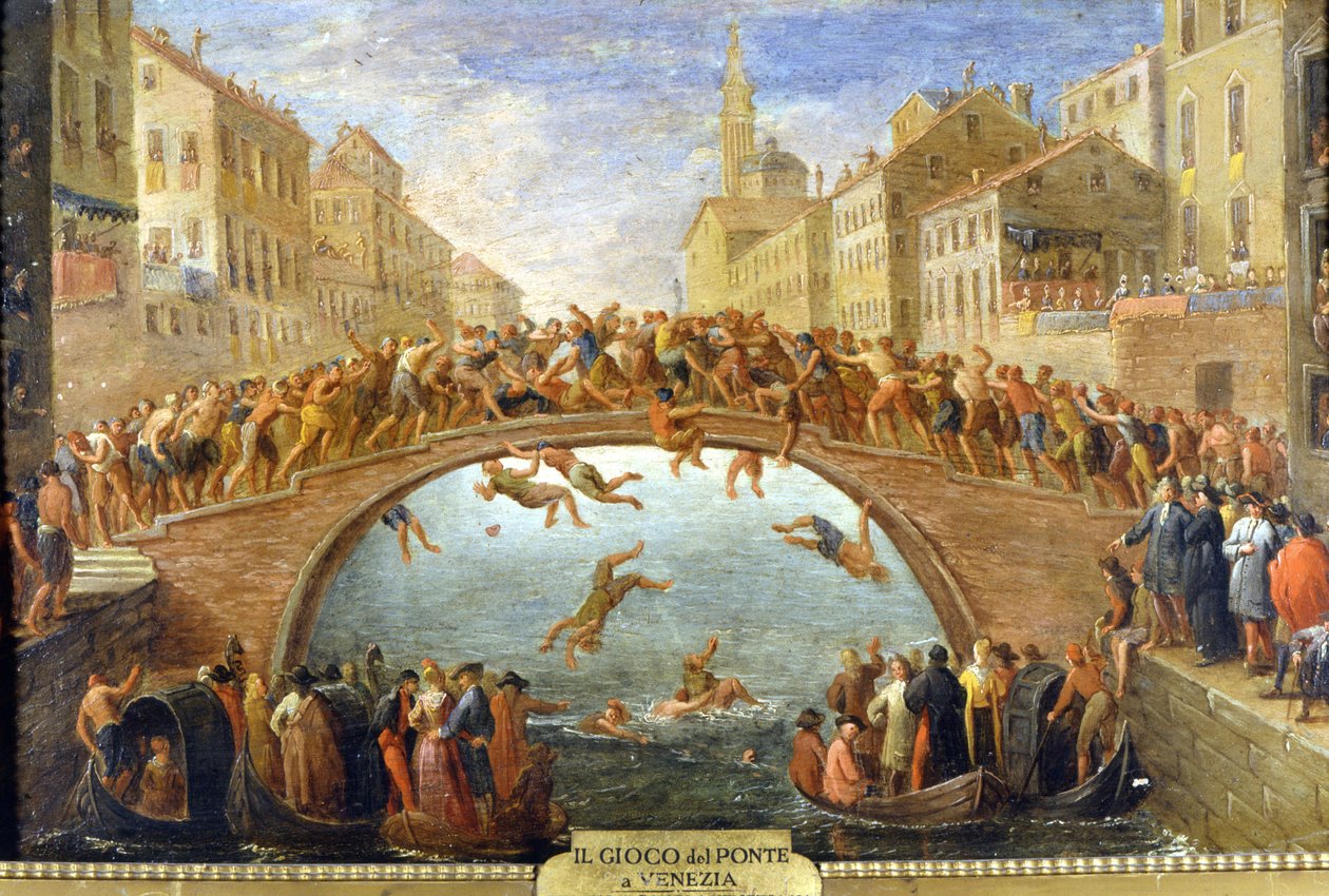 Venedig, broens spil. Anonymt maleri. 1700-tallet. Privat Coll. af Unknown artist