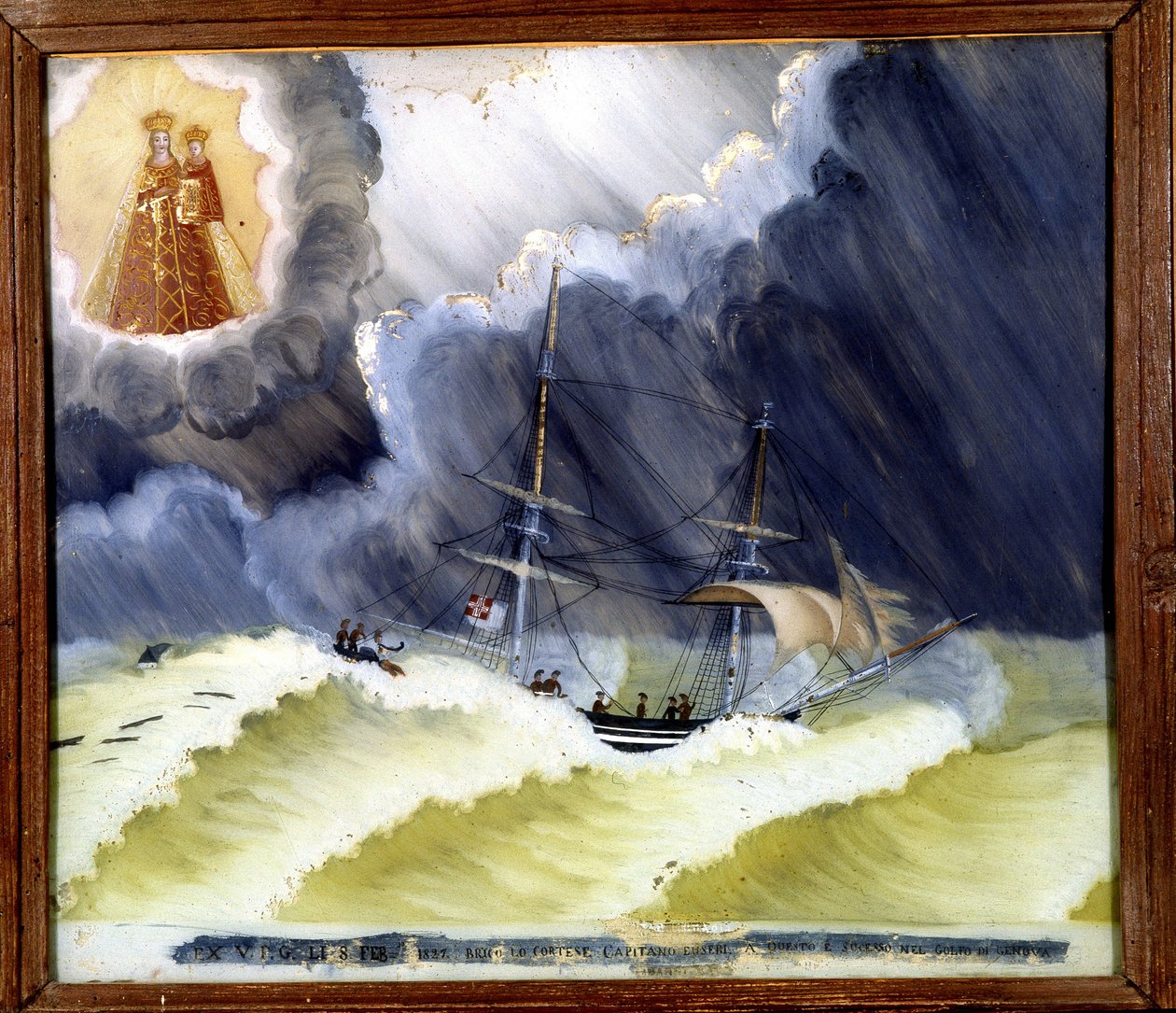 Fartøj i vanskeligheder - ex-voto fra Notre Dame de Laghet, 36 x 50 cm af Unknown artist