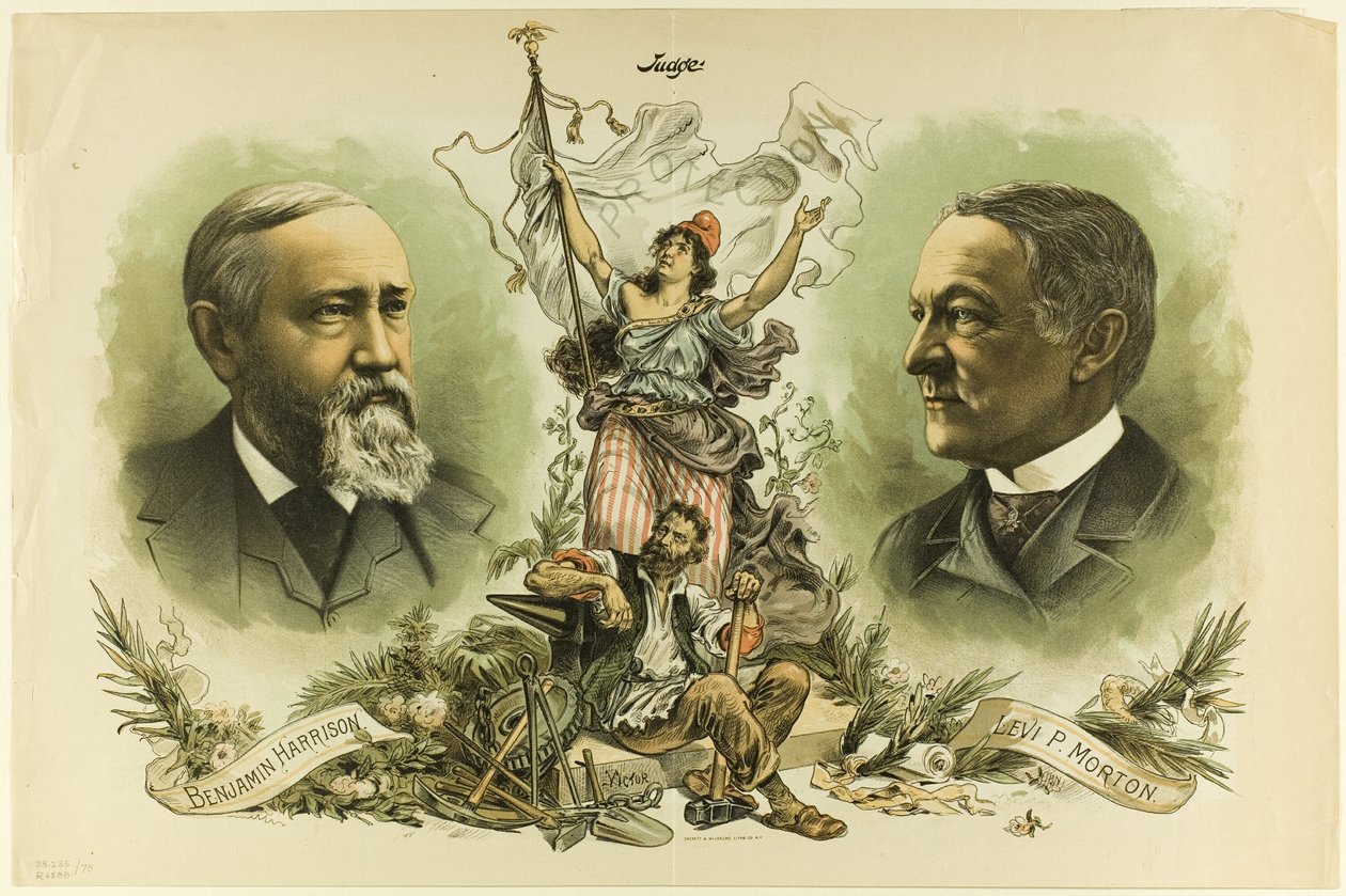 Sejrsportrætter af Benjamin Harrison og Levi P. Morton, fra dommer af Unknown artist