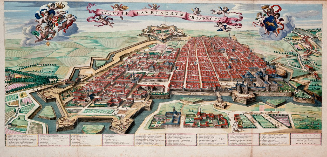 Se og kort over byen Torino (Torino piemonte) i 1700 Coloree print. af Unknown artist