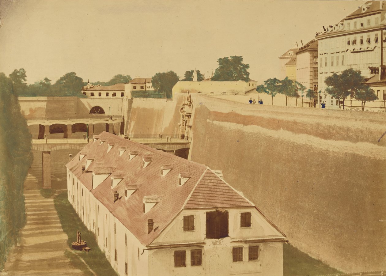 [Udsigt fra vandværket til krudtmagasinet og broerne til den gamle og den nye Kärntnertor-porte]. af Unknown artist