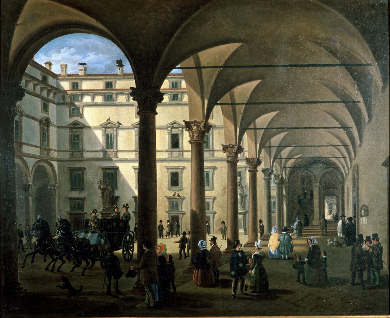 Udsigt over Arcivescovado-domstolen i Milano (maleri, ca. 1850) af Unknown artist