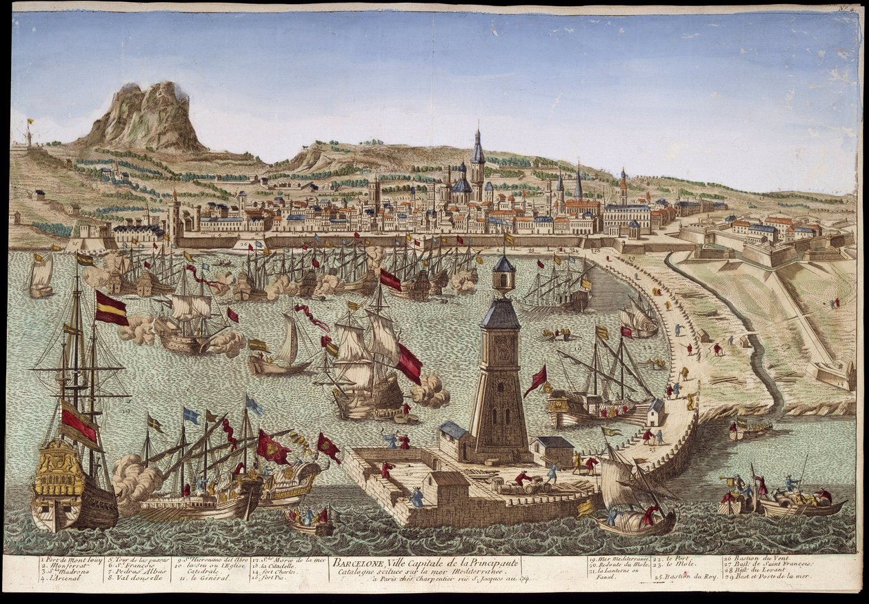 Udsigt over Barcelona og dens havn - optisk udsigt af Unknown artist