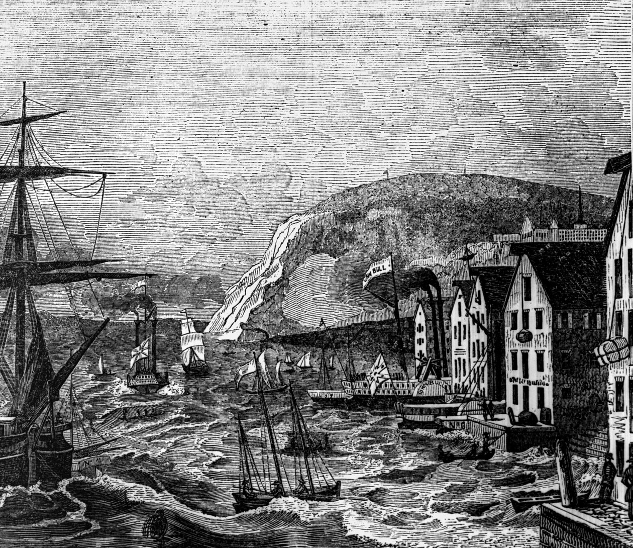 Udsigt over Cap Diamant, hvor ligger en del af Quebec, Quebec. (Canada), gravering af 1810. af Unknown artist