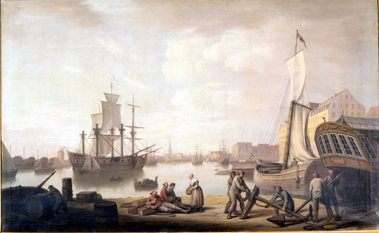 Udsigt over Københavns Havn i Danmark. 1700-tals maleri af Unknown artist