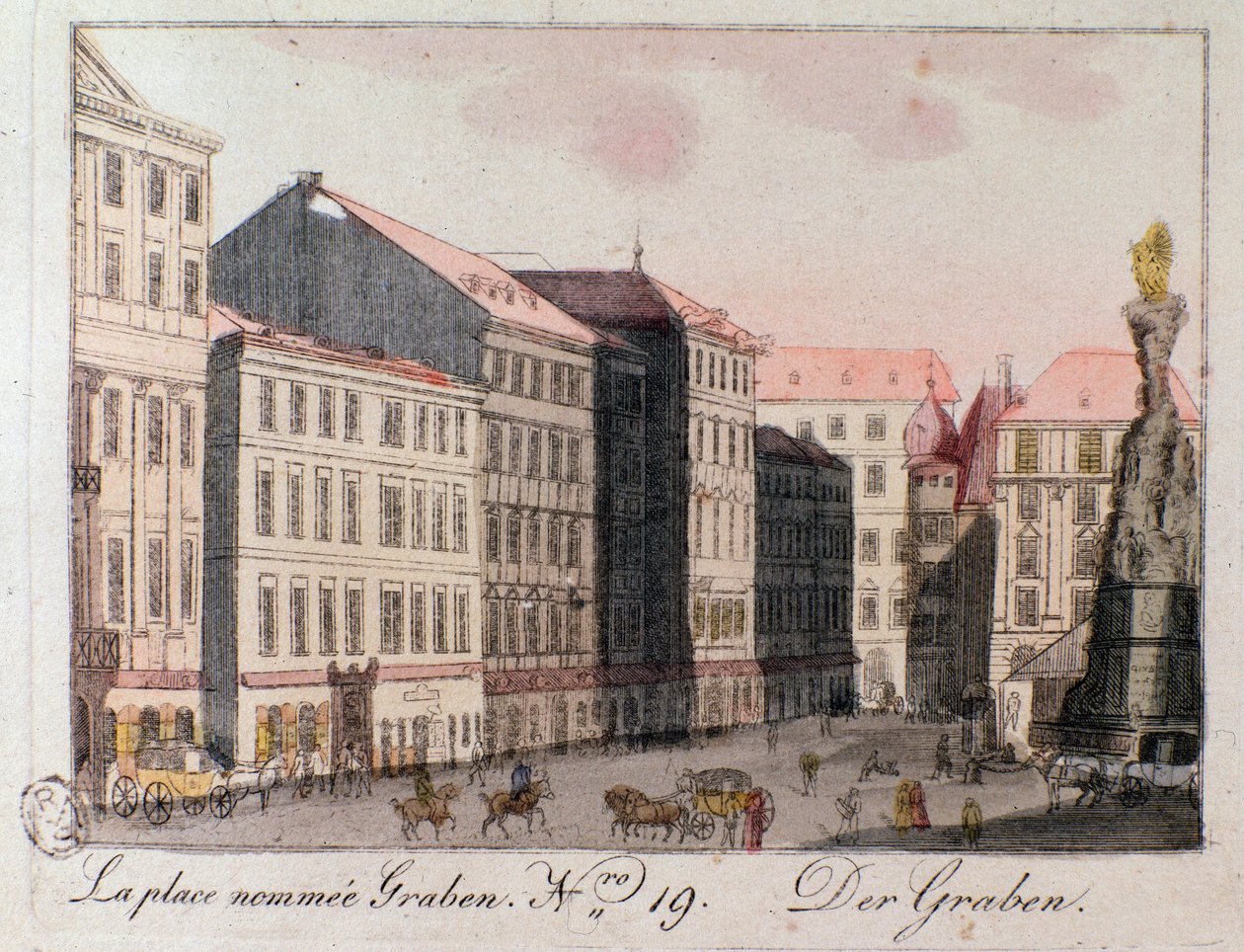 Udsigt over Graben-pladsen i Wien. af Unknown artist
