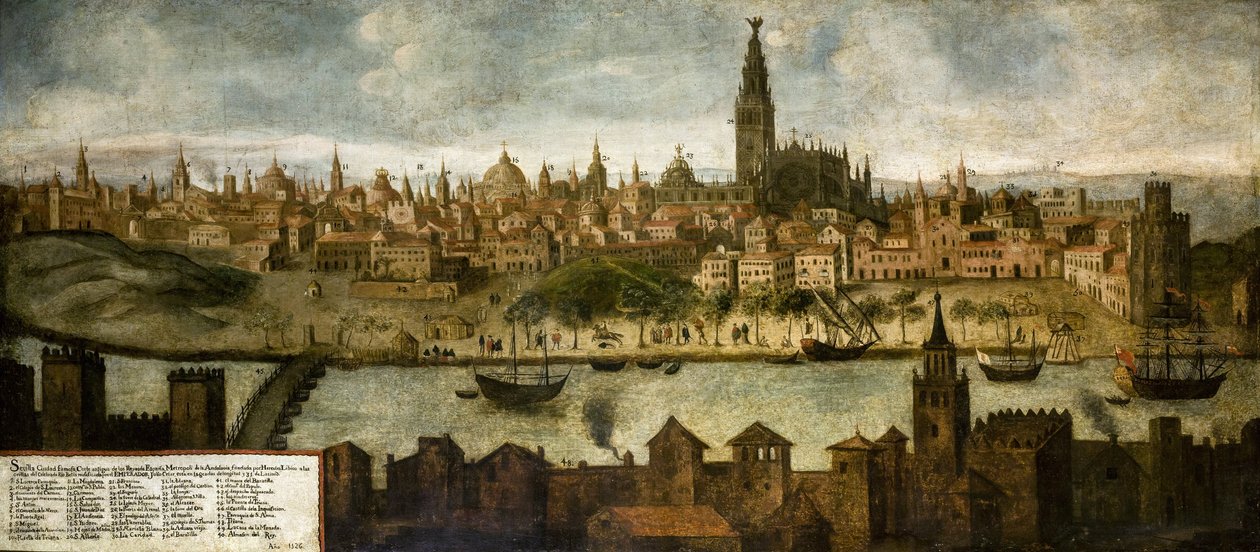 Udsigt over Hispalis (Sevilla), Anonym. Olie på lærred, størrelse: 108x242 af Unknown artist