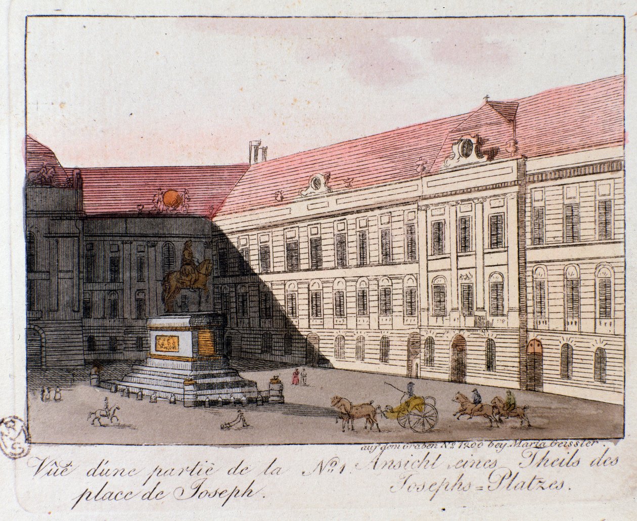 Udsigt over Joseph Square i Wien, Østrig. Stik fra 1815 Privat samling af Unknown artist