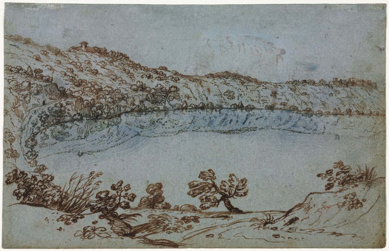 Udsigt over Nemi-søen (recto) af Unknown artist