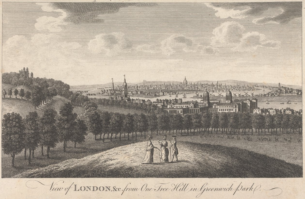 Udsigt over London og kirken fra One Tree Hill i Greenwich Park af Unknown artist