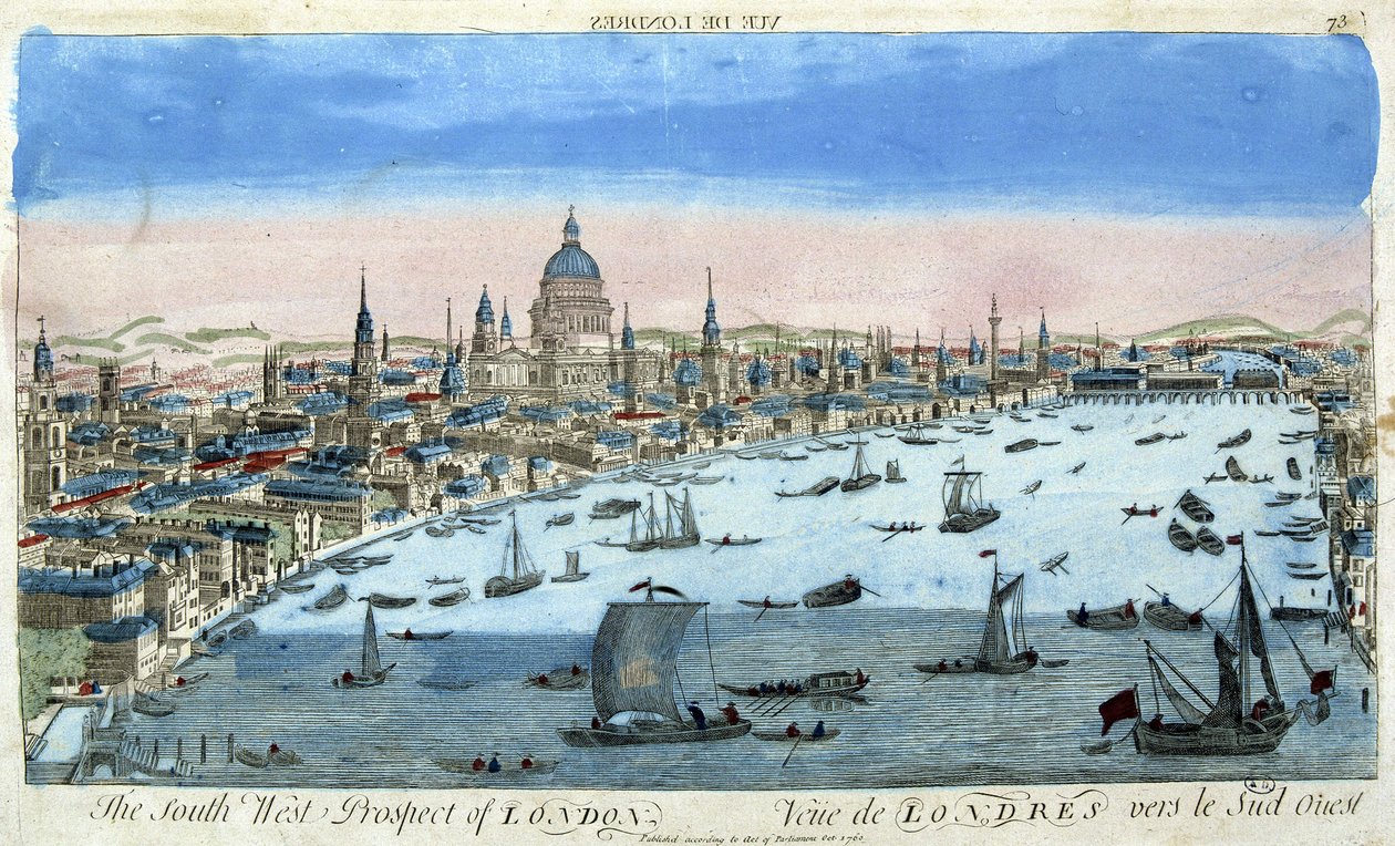 Udsigt over London og Themsen, sydvest - optisk udsigt af Unknown artist