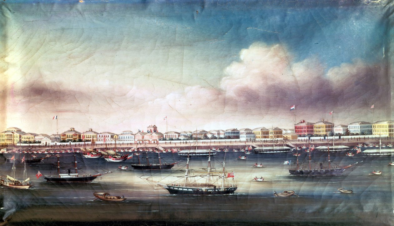 Udsigt over Shanghai Port, omkring 1850. af Unknown artist
