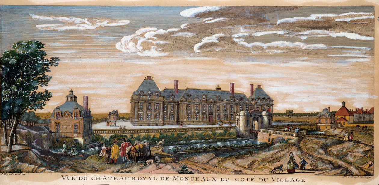 Udsigt over Chateau Royal de Monceaux. Stik fra 1740. Privat samling. af Unknown artist