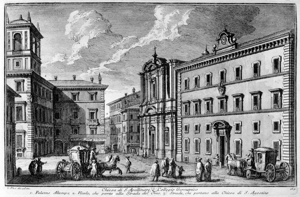 Udsigt over St. Apollinare-kirken og Germanic College (Collegio Germanico) i Rom i slutningen af det 18. århundrede. af Unknown artist